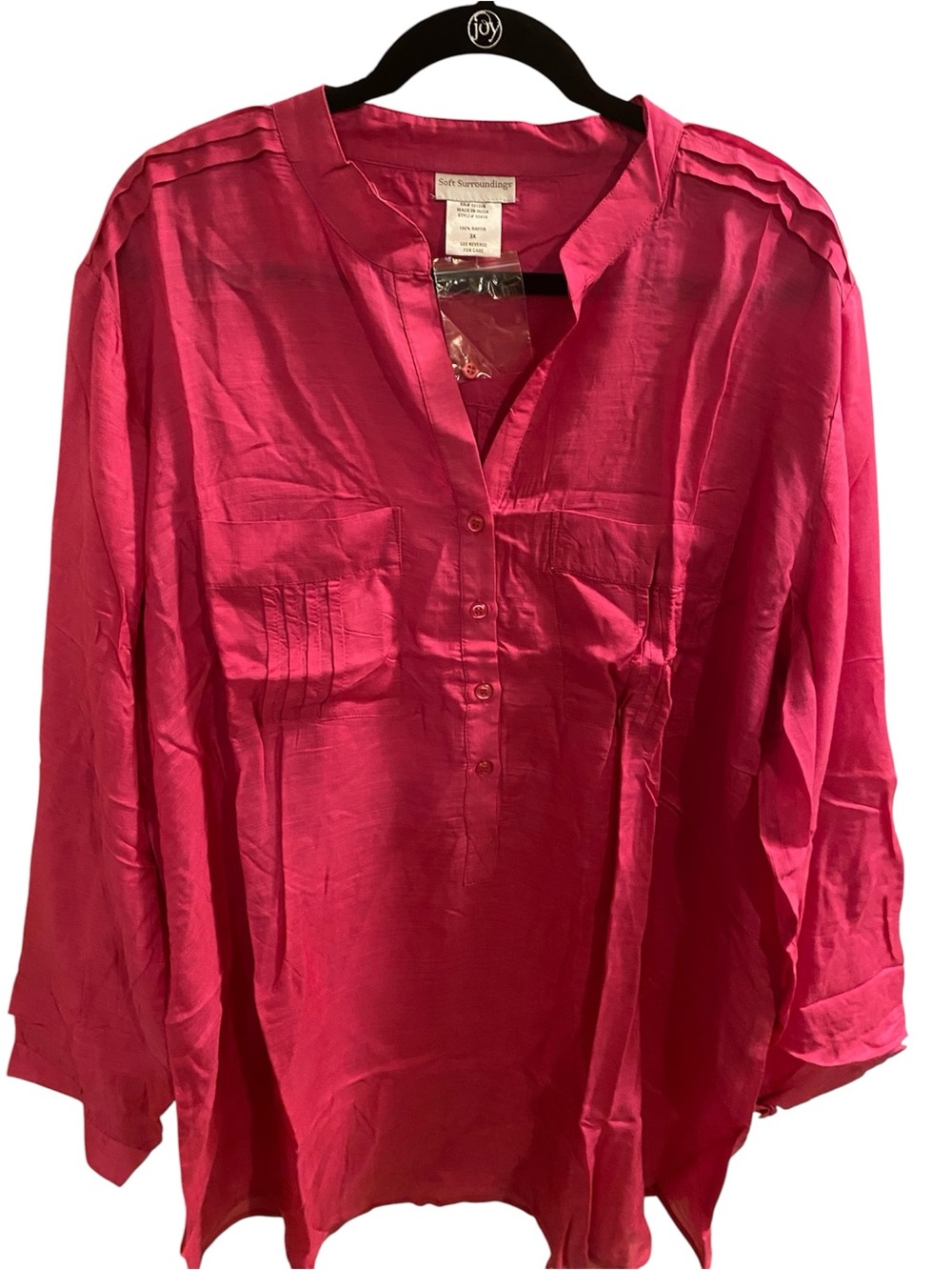 Soft Surroundings 
Hot Pink Button-Front Split-Neck Tunic
Size 3X
New